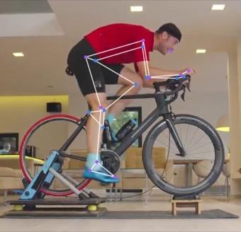 Indoor bike · side-on, Bottom: the tracked skeleton over the video